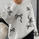 Trendy Comfy Bow Jacquard Sweater