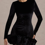 Velvet Ruffled Hem Bodycon Mini Dress