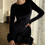 Velvet Ruffled Hem Bodycon Mini Dress