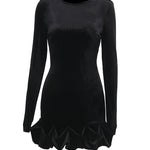 Velvet Ruffled Hem Bodycon Mini Dress