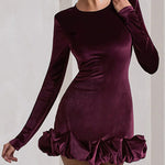Velvet Ruffled Hem Bodycon Mini Dress