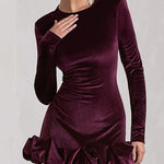 Velvet Ruffled Hem Bodycon Mini Dress
