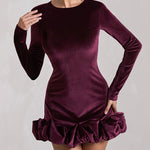 Velvet Ruffled Hem Bodycon Mini Dress