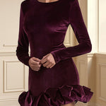 Velvet Ruffled Hem Bodycon Mini Dress