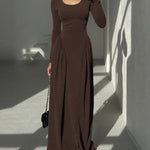 Nadorine Women's Casual Slim Pleated Maxi Dress