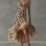 Luxury Rruffle Hem Leopard Print Dress