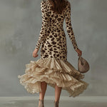 Luxury Rruffle Hem Leopard Print Dress
