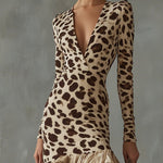 Luxury Rruffle Hem Leopard Print Dress