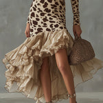 Luxury Rruffle Hem Leopard Print Dress