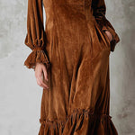 Retro Velvet A-Line Lace Trim Midi Dress