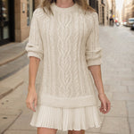 Nadorine Women's Casual Cozy Cable Knit Sweater Dress