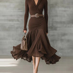 Vintage Slim Fit Layered Ruffled Dress