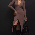 Modern Style Tied Slit Knit Dress