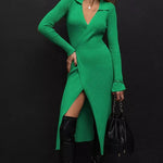 Modern Style Tied Slit Knit Dress