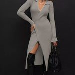 Modern Style Tied Slit Knit Dress