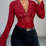 Nadorine Sexy Floral Lace Bell Sleeve V Neck Top for Women Casual Boho Summer Vacation 2026 | Under $40