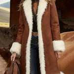 Vintage Cowgirl Style Fleece Trim Suede Coat