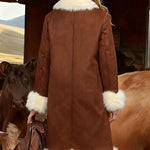 Vintage Cowgirl Style Fleece Trim Suede Coat