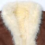 Vintage Cowgirl Style Fleece Trim Suede Coat