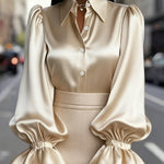 Nadorine Elegant Satin Puff Sleeves Blouse for Women Elegant Office Work Dressy 2026 | Under $40