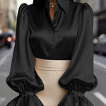 Nadorine Elegant Satin Puff Sleeves Blouse for Women Elegant Office Work Dressy 2026 | Under $40