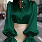 Nadorine Elegant Satin Puff Sleeves Blouse for Women Elegant Office Work Dressy 2026 | Under $40
