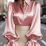 Nadorine Elegant Satin Puff Sleeves Blouse for Women Elegant Office Work Dressy 2026 | Under $40