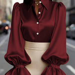 Nadorine Elegant Satin Puff Sleeves Blouse for Women Elegant Office Work Dressy 2026 | Under $40