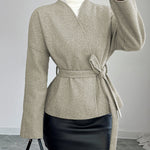 Nadorine Chic Waist-Cinching Slanted Front Tweed Coat