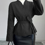 Nadorine Chic Waist-Cinching Slanted Front Tweed Coat