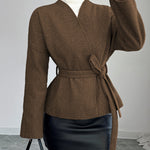 Nadorine Chic Waist-Cinching Slanted Front Tweed Coat
