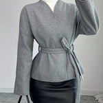 Nadorine Chic Waist-Cinching Slanted Front Tweed Coat