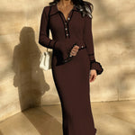 Nadorine Women's Chic Colorblock Slim Fit Knitted Maxi Dress