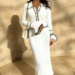 Nadorine Women's Chic Colorblock Slim Fit Knitted Maxi Dress