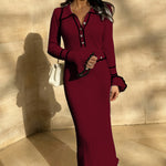 Nadorine Women's Chic Colorblock Slim Fit Knitted Maxi Dress