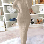 Nadorine Women's Cable Knit Long Sleeves Knit Dress