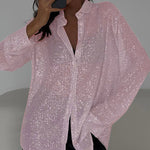 Zeagoo Zeagoo Casual Shiny Sequin Oversized Shirt for Women Casual Work Office Loose Fit 2026 | Under $40