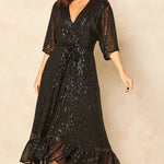 Sparkly Ruffled Hem A-Line Midi Dress