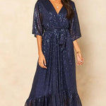 Sparkly Ruffled Hem A-Line Midi Dress
