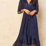 Sparkly Ruffled Hem A-Line Midi Dress