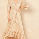 Sparkly Ruffled Hem A-Line Midi Dress