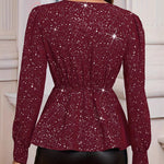 Nadorine Glitter Asymmetrical V-Neck Blouse for Women Casual Work Office Loose Fit 2026 | Under $40