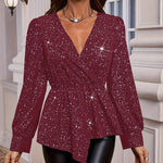 Nadorine Glitter Asymmetrical V-Neck Blouse for Women Casual Work Office Loose Fit 2026 | Under $40
