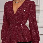Nadorine Glitter Asymmetrical V-Neck Blouse for Women Casual Work Office Loose Fit 2026 | Under $40