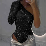 Trendy One Shoulder Sequin Bodysuits