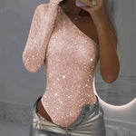 Trendy One Shoulder Sequin Bodysuits