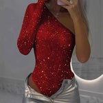 Trendy One Shoulder Sequin Bodysuits