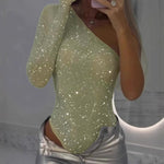 Trendy One Shoulder Sequin Bodysuits
