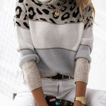 Nadorine Animal Print Patchwork Knit Sweater