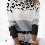 Nadorine Animal Print Patchwork Knit Sweater